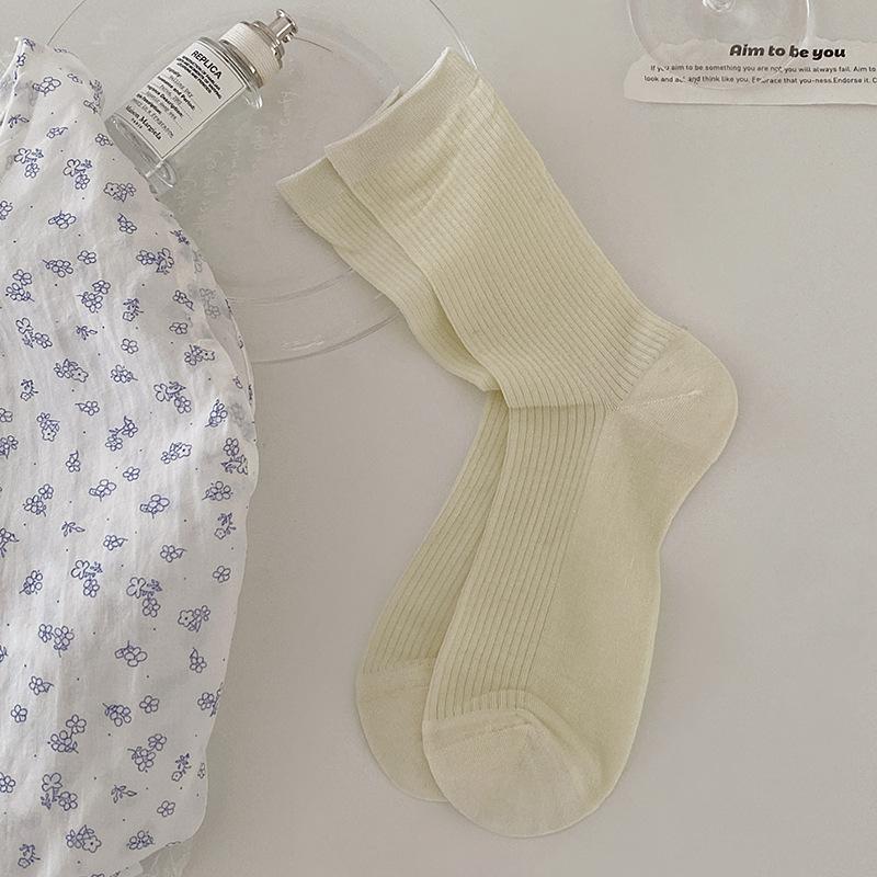 Летние носки женские 76% лиоцелл шелк тонкие дышащие однотонные длинные носки корейский стиль кэжуал уличная одежда средней длины носки