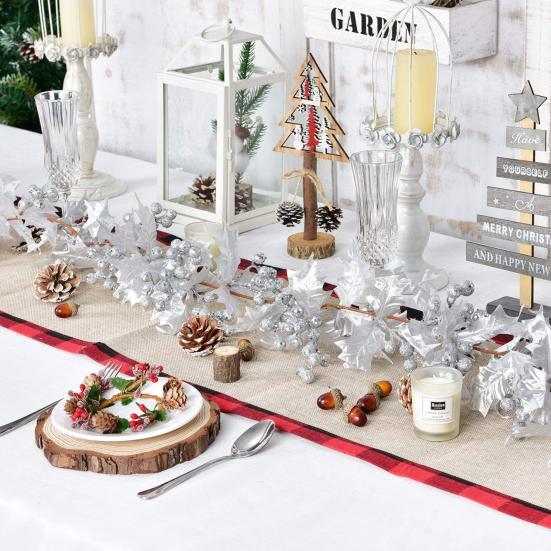 Рождественский блестящий лист-трость, праздничный имитационный дизайн, кулон, декоративный, экологически чистый, золотой, серебряный, декор из ротанга