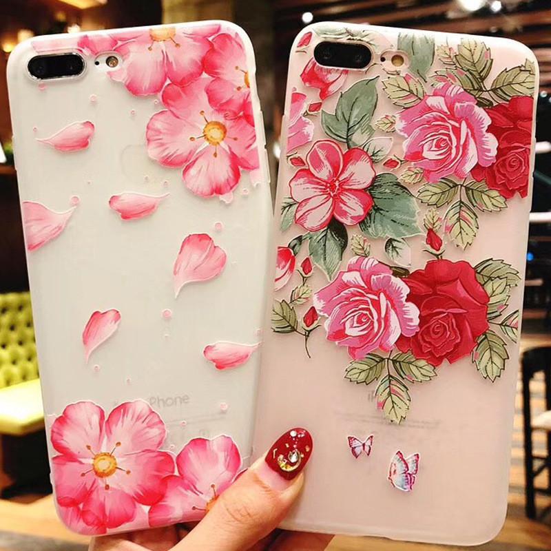 Для 8 iPhone 6s 7 Plus Мягкий Резиновый Ударопрочный Чехол Цветочный Прозрачный Тонкий Чехол