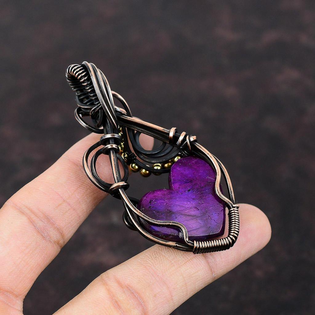 Фиолетовый огненный лабрадорит Кулон Медная проволока, обернутая драгоценным камнем Кулон Ручной работы Медные ювелирные изделия Дизайнерский кулон Проволочная обмотка Ювелирный подарок для него