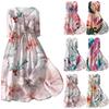Women's Summer Casual Fashion Print Lapel Button Three Quarter Sleeves Strap Dress