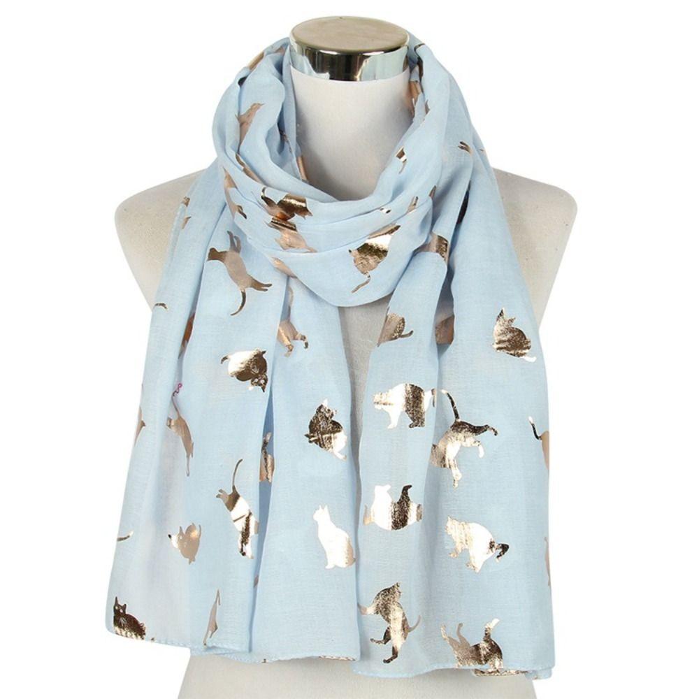 Polyester Cat Print Scarf with Frayed Hem Shawl Wrap Creative Gift Animal Scarf