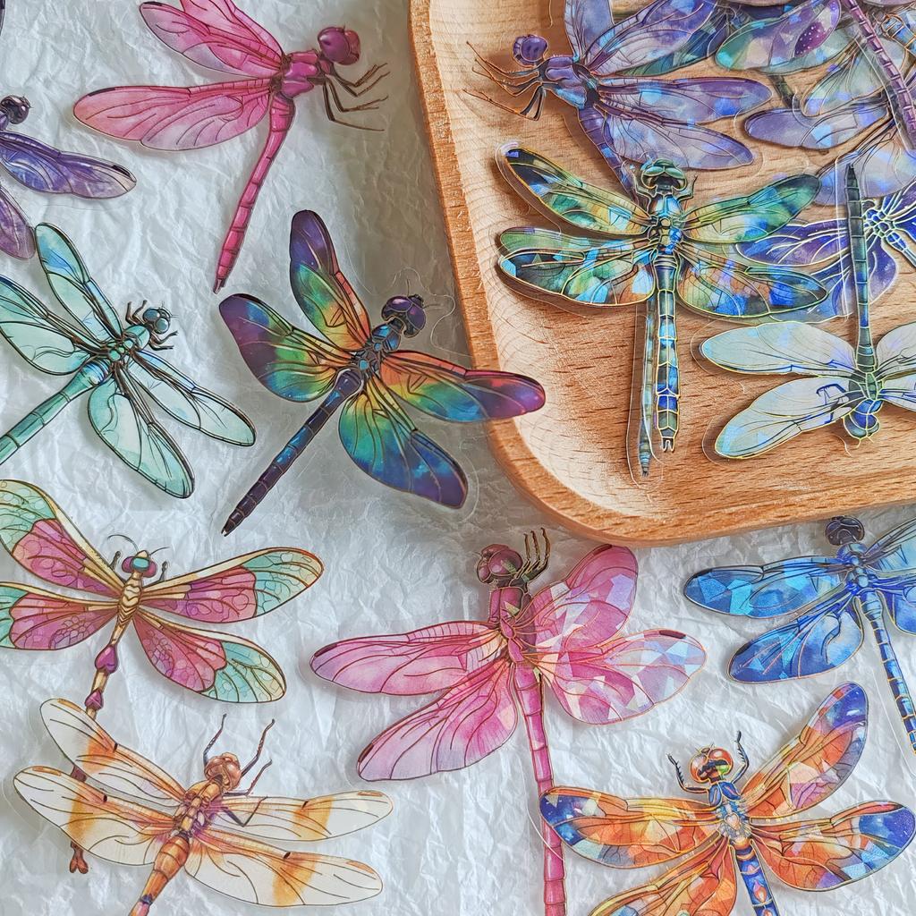 30 шт. Яркие стикеры-граффити с изображением стрекоз, самоклеящиеся, с мерцающим лазерным эффектом, переливающиеся виниловые наклейки для скрапбукинга, ведения дневника и DIY-поделок