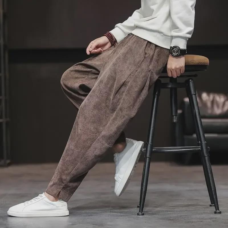 2024 Retro Corduroy Men's Wide-Leg Pants: Spring/Autumn, Loose Fit, Plus Size, All-Match Straight Style