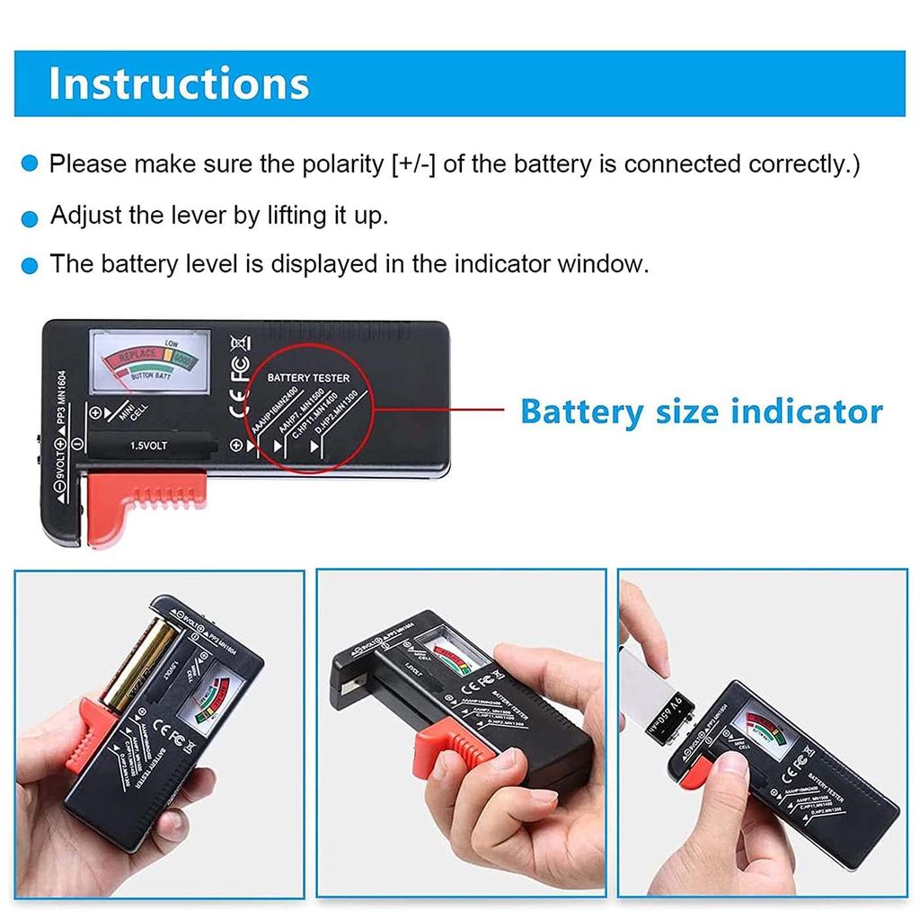 Тестер батареек, Бытовой тестер батареек, Универсальный тестер батареек, для батареек AA AA C D 9V 1.5V таблеточного типа