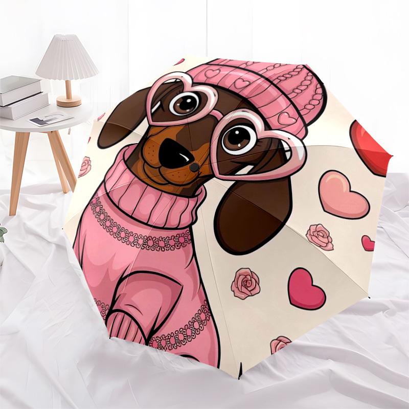 1pc Dachshund Valentine's Day Heart Glasses Umbrella with Plastic Handle,Suitable for All Seasons Home Travel Outdoor UmbrellaDD325