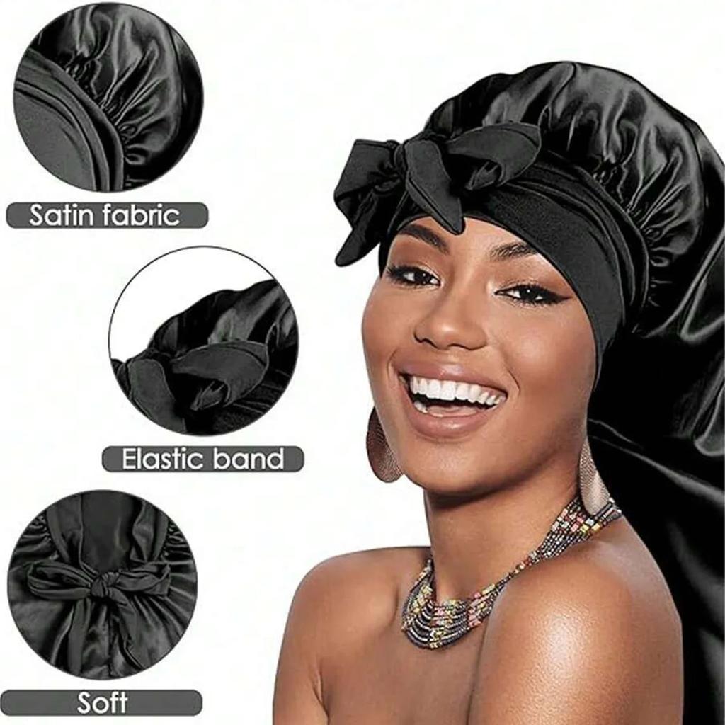 High Elastic Satin Solid Wide-brimmed Sleeping Hat Unisex Head Wrap Elastic Band Cap Hair Care Bonnet Night Sleeping Hat