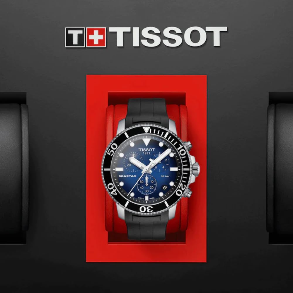 [Tissot] Мужские часы TISSOT Seastar 1000 Хронограф, Резиновый ремешок, T1204171704100, Синий циферблат
