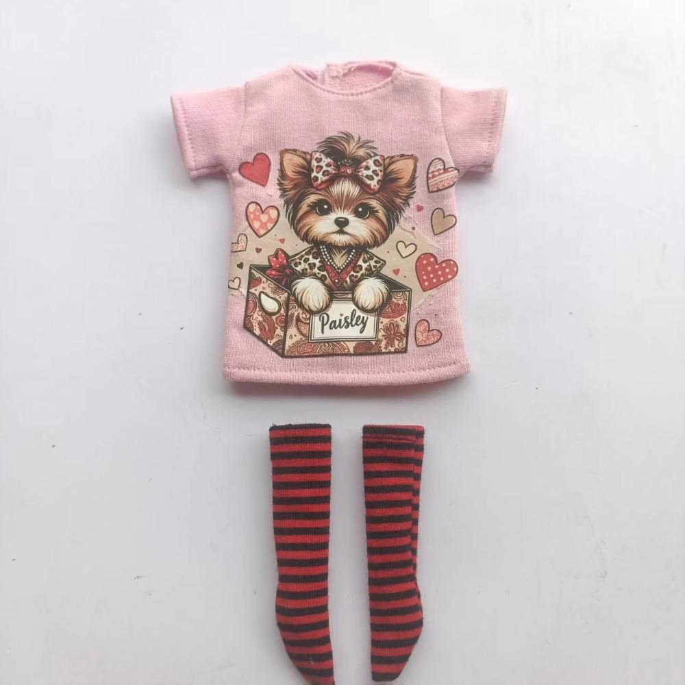 Ручная работа ob24 1/6 куклы blyth одежда, короткая футболка с мультяшным принтом + полосатые носки, можно использовать для аксессуаров кукол 1/6