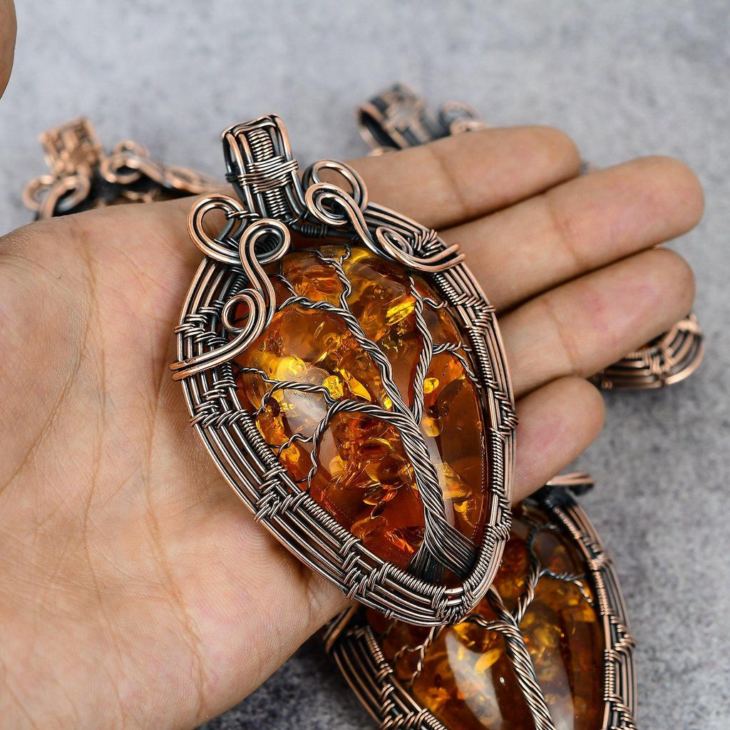Балтийский янтарь Gemstone Pure Copper Wire Wrap Ювелирная подвеска ручной работы