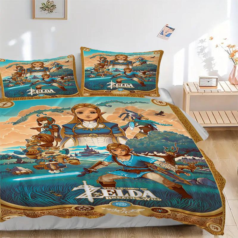 Adventure Hyrule Print 3Pcs Bedding Setduvet Cover With 2 Bedropillowcase Home Birthday Gift