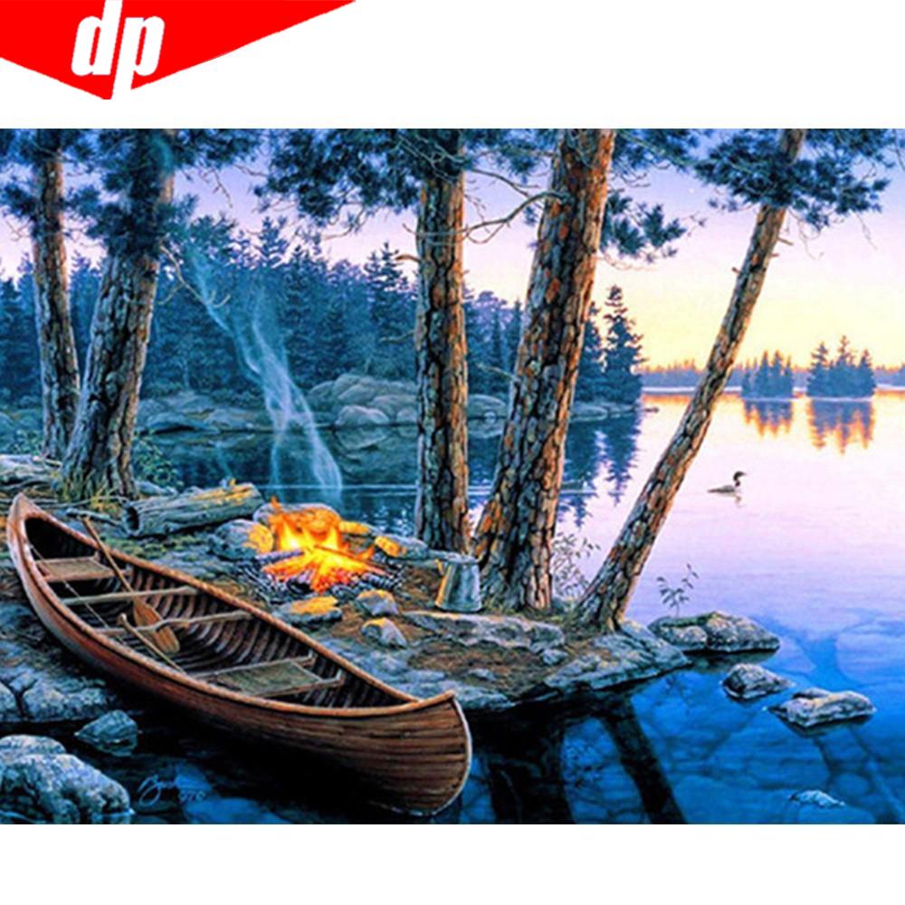 Алмазная вышивка Река Полный круглый пейзаж Алмазная картина