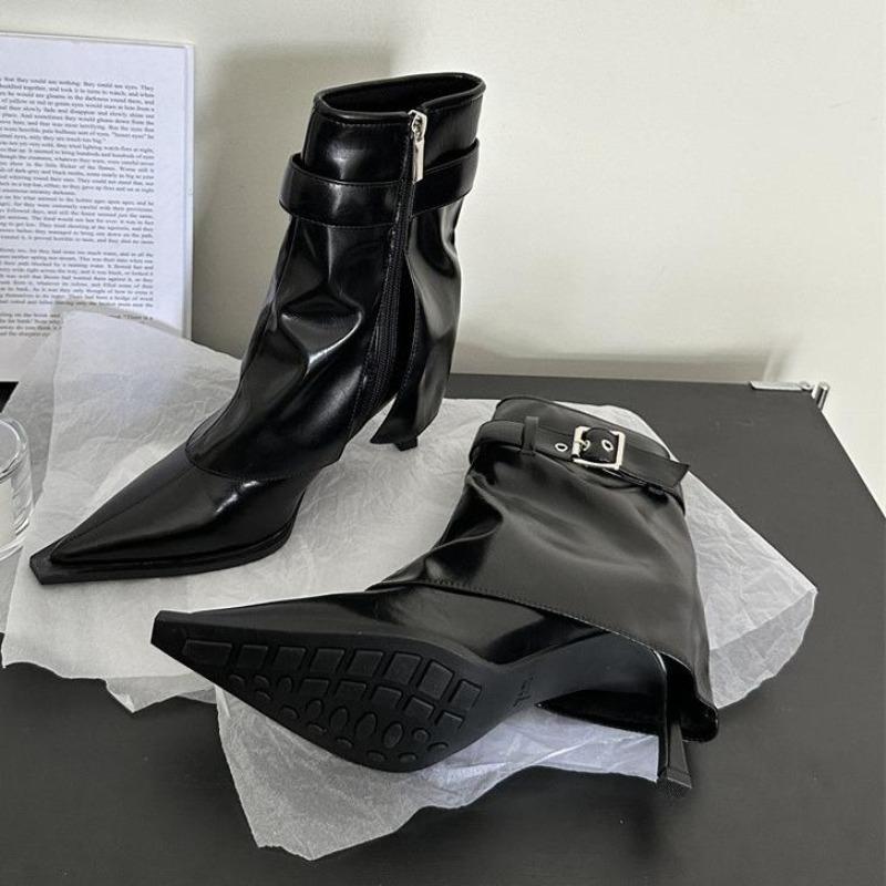 Новый Дизайн Джинсовые Ботильоны на Тонком Каблуке с Пряжкой и Молнией, Заостренный Носок, Банкетные Женские Туфли, Zapatillas Mujer