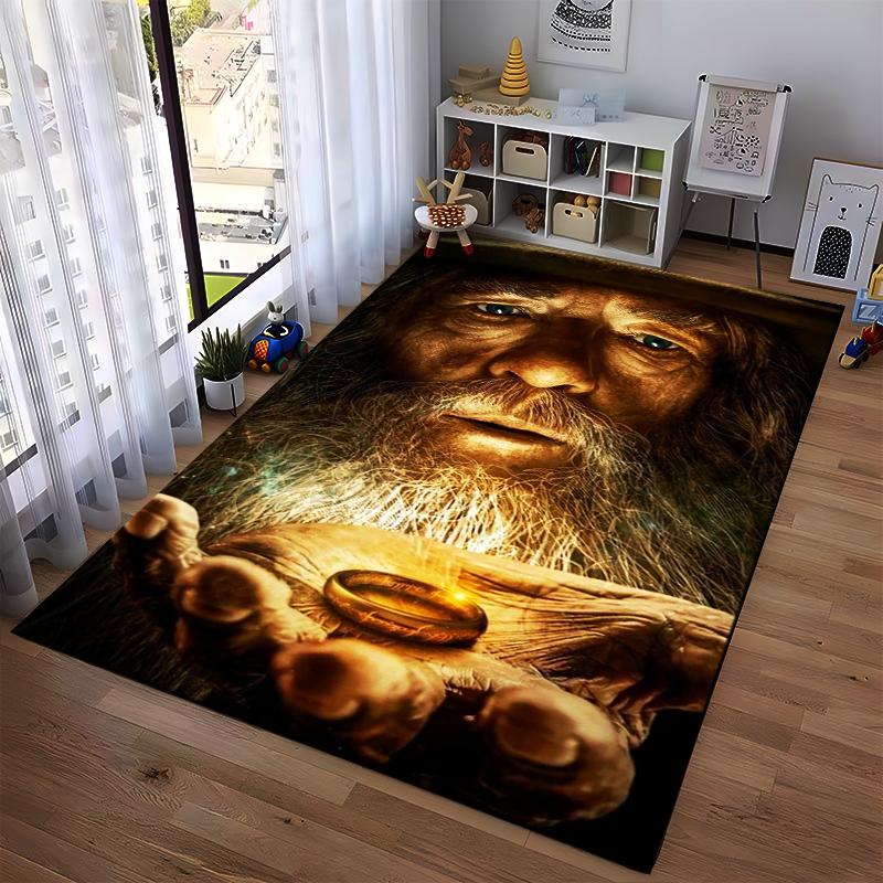 Ancient Wizard Holding Golden Ring Carpet, Fantasy Art Style Rug Suitable for use as an anti-slip for living room bedroom sofas