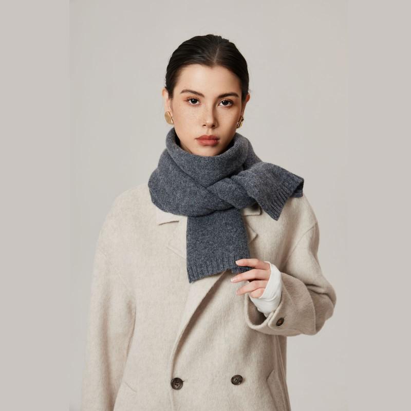 100% Wool Scarf Women Slim Knit Lightweight Elegant Neck Warmer In Chic Neutral Tones