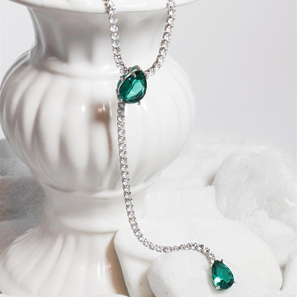 Fashion Luxury Emerald Bridal Wedding Water Drop Necklace, European And American Fashion Evening, Party Full Of Diamond Collars