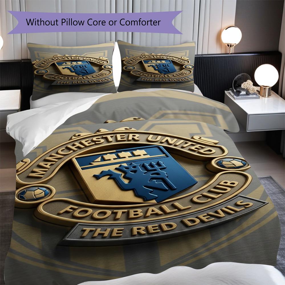 Manchester Legacy Emblem Bedding (1 * duvet cover + 2 * pillowcase, without core) 2D Flat Christmas birthday gift Soft and comfortable