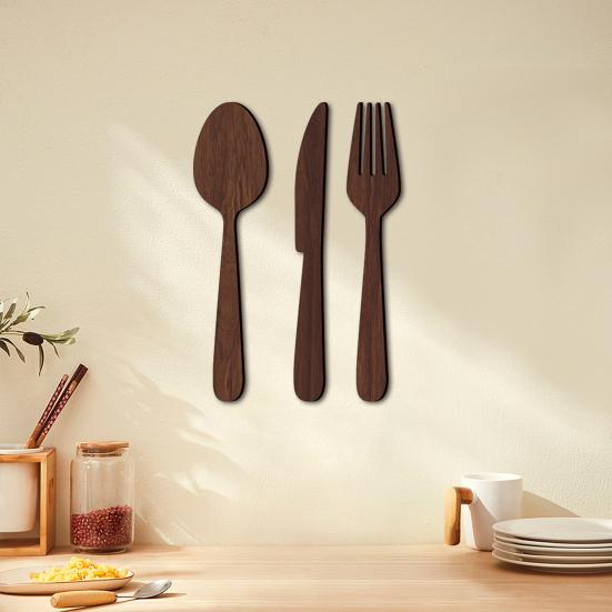 3Pcs/Set Wooden Cutlery Wall Decoration Home Kitchen Background Wall Art 3D Cutter