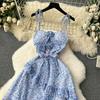 Summer Women Spaghetti Strap Print Flower Sexy Backless Holiday Beach Chiffon Sundresses