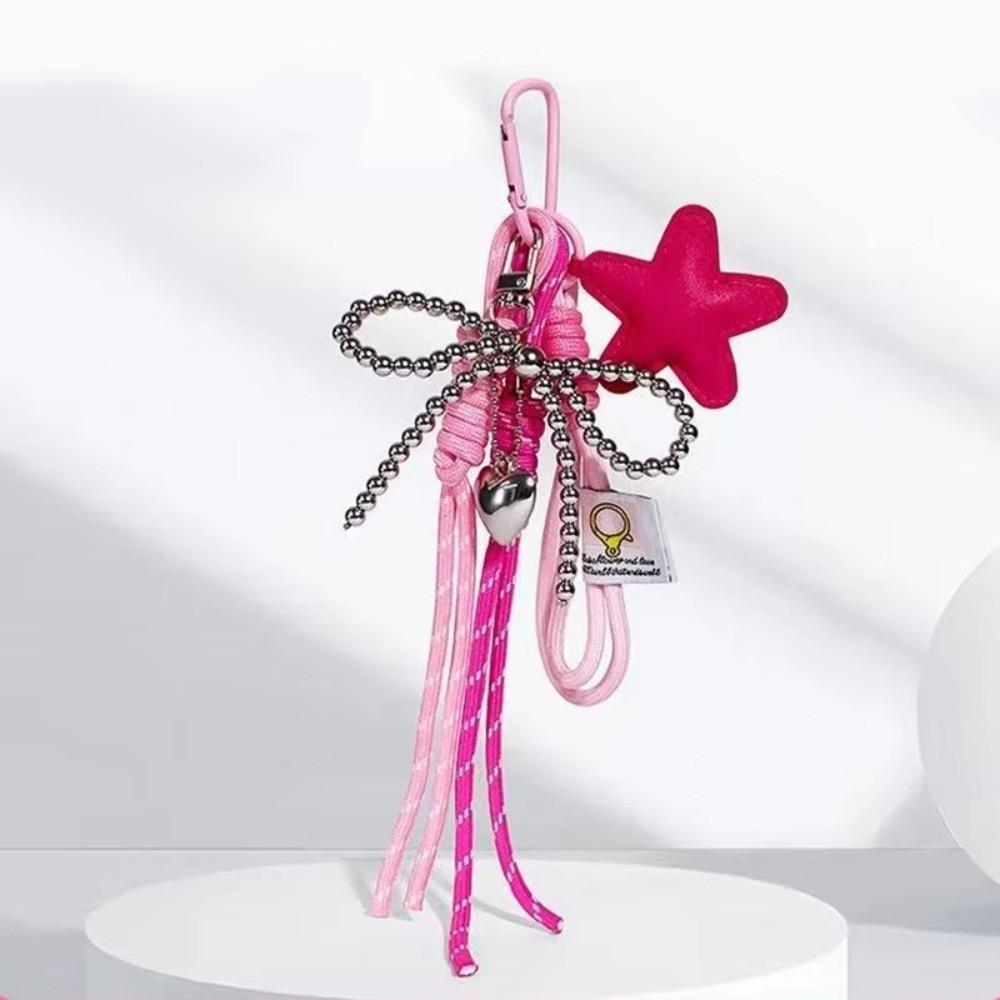 Handmade Bow Bag Charm Bow Lanyard Glossy Pendant Gifts Tassel Love Heart Pendant