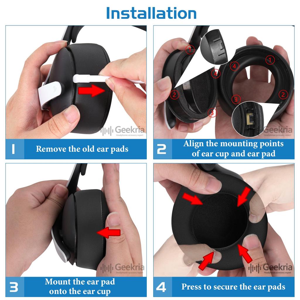 Geekria Earpads Sport Compatible Pads Compatible with Sony Sony PlayStations Pulse Elite Headphones Pads Cups Cooling Gel Ear/Ear (Black)