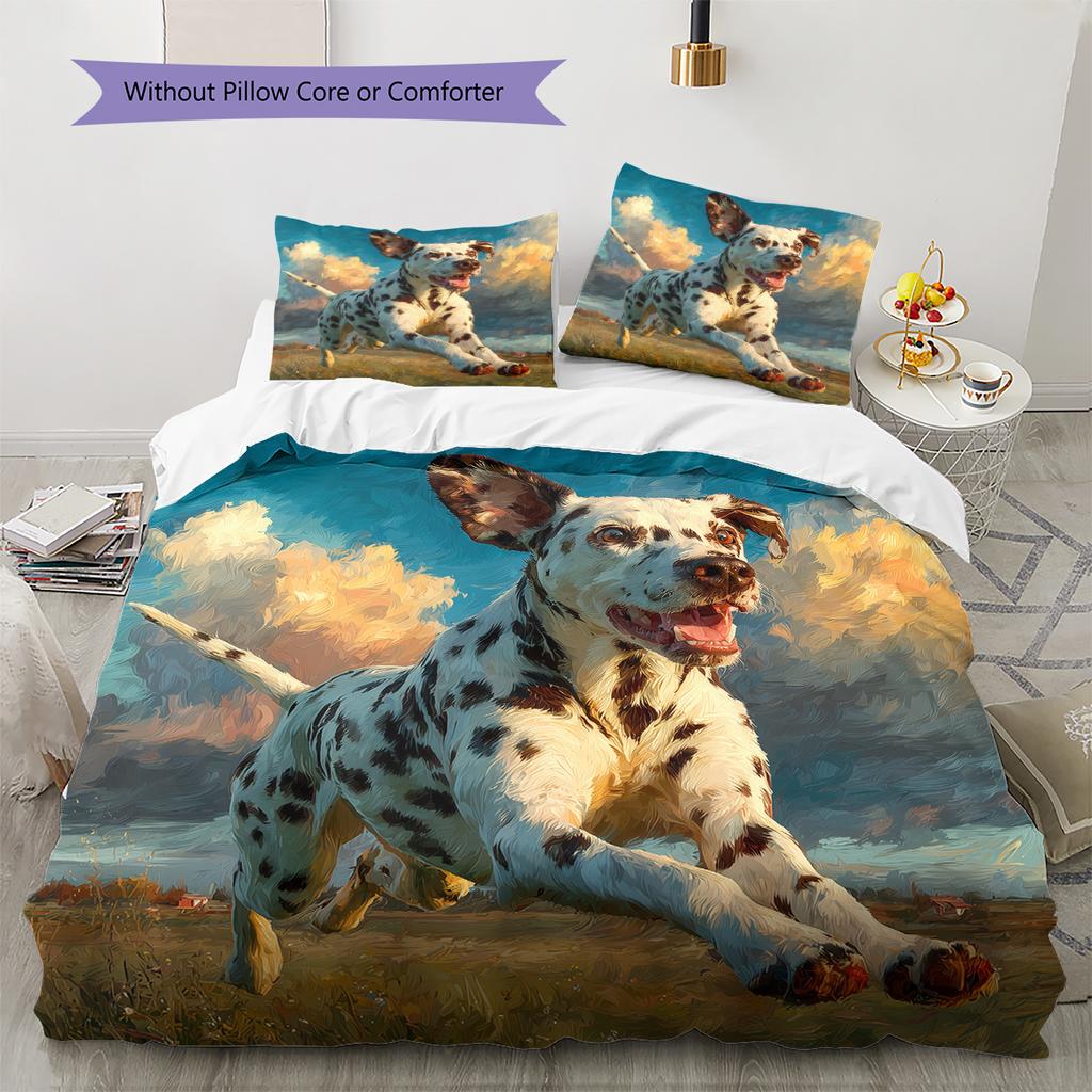 Dalmatian on Grass Pattern Bedding Home Decoration Birthday Gift (1 * duvet cover + 2 * pillowcase, without core)