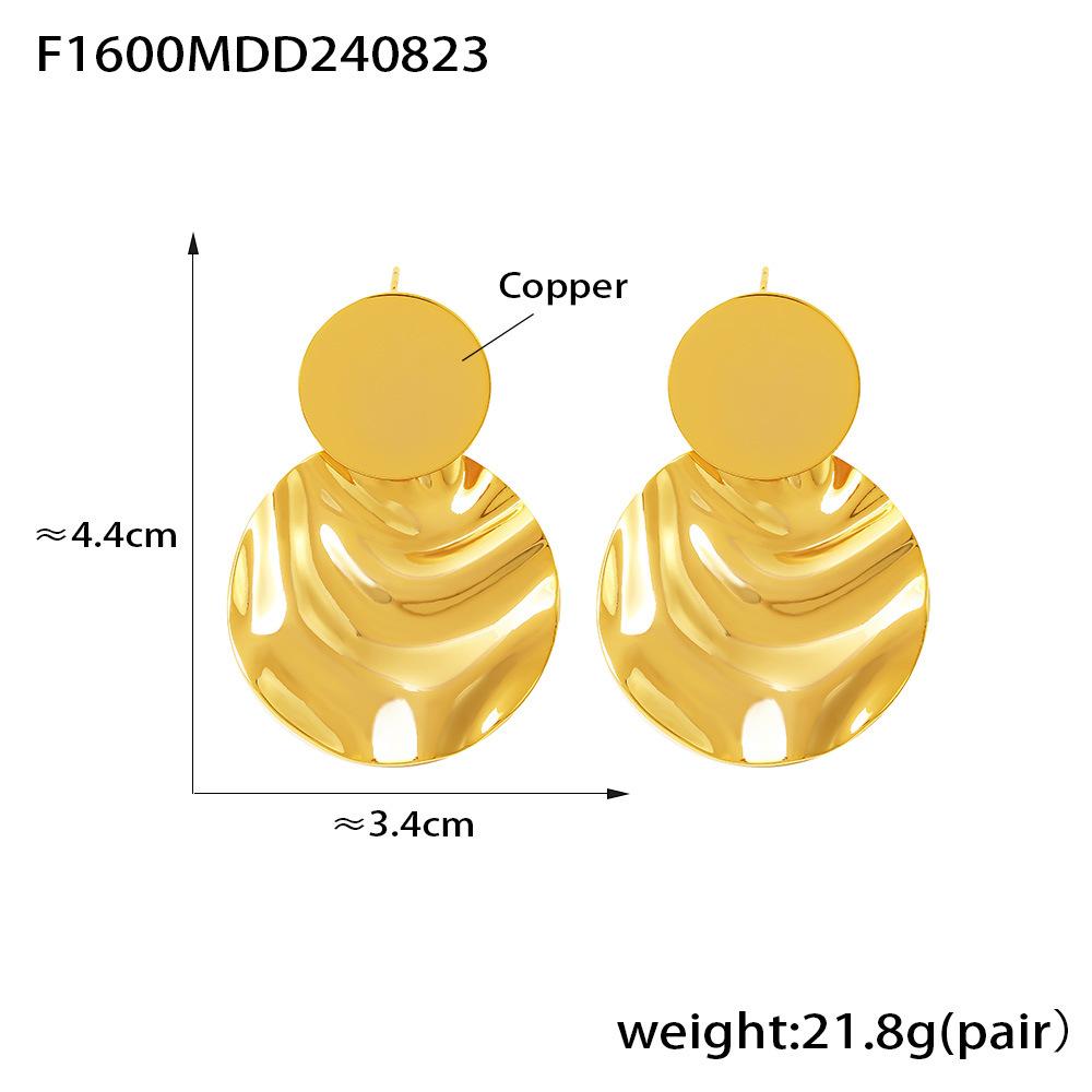 Wind Exquisite Women's Geometric Pleated Smooth Earrings Copper Plated 18k Real Gold Earrings