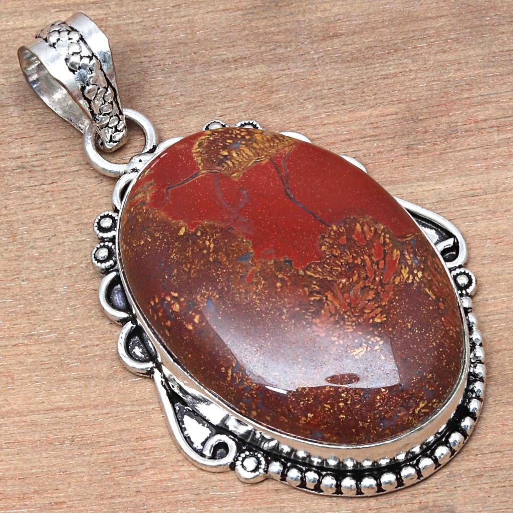 Pendant Bird Eye Jasper Gemstone Handicraft Valentine'Day Silver Jewelry 2"