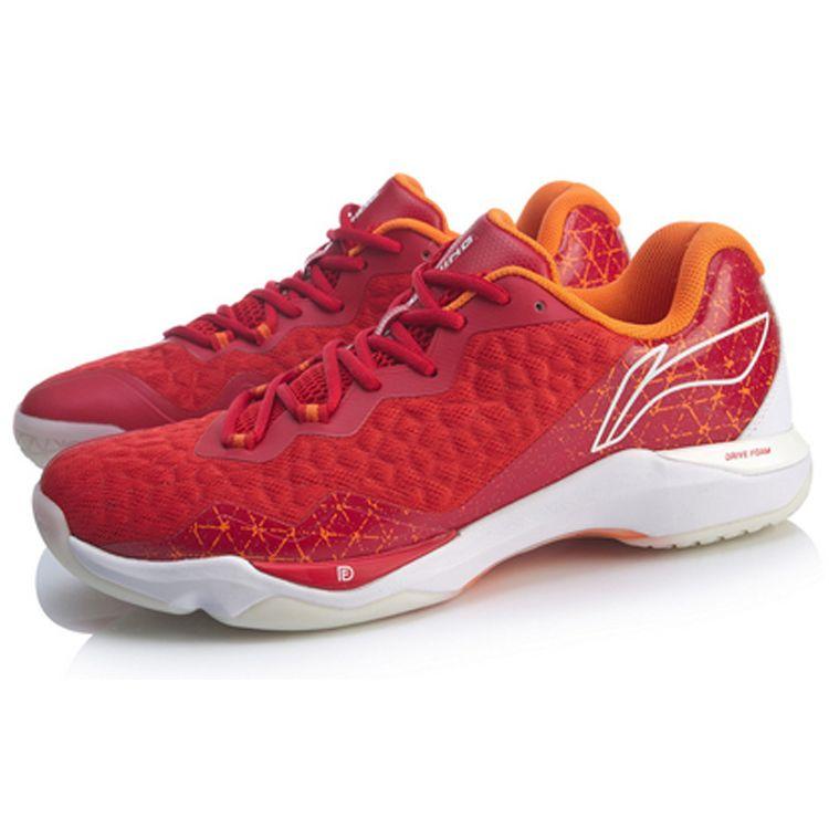 Li Ning Attack Удобные Универсальные Амортизирующие Легкие Нескользящие Поддержка Низкие Кроссовки для Бадминтона Унисекс Красный AYZQ007-1