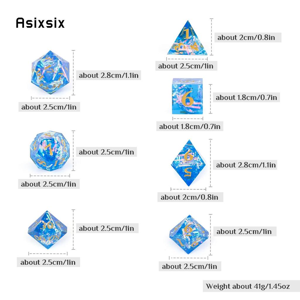 7 Pcs Blue Resin Golden Number Sharp Edge Dice Polyhedral Dice Suitable for Role-Playing RPG Board Game