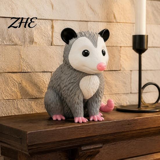 Decorative PLA Possum Crafts 3D Printed Opossum Figurine, Cute Sitting Statue, Indoor Outdoor Whimsical Animal Figures for Porch Desktop Decor,