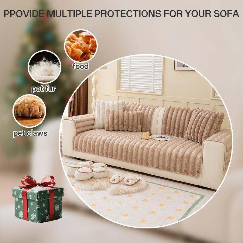 Nordic Faux Camel Velvet Sofa Cover Ultra Soft Anti-Slip Cushion for All Seasons Furniture Protection Slipcover for Living Room