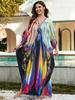 Plus Size Kaftan Multicolored Bohemian Printed Summer Long Beach Dress Women Homewear Outfit Swim Suit Cover Up Loose Caftan