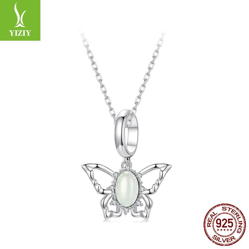 Подвеска-бабочка из стерлингового серебра 925 пробы, бусины из натурального жадеита в виде животных, аксессуары для бисероплетения браслетов своими руками