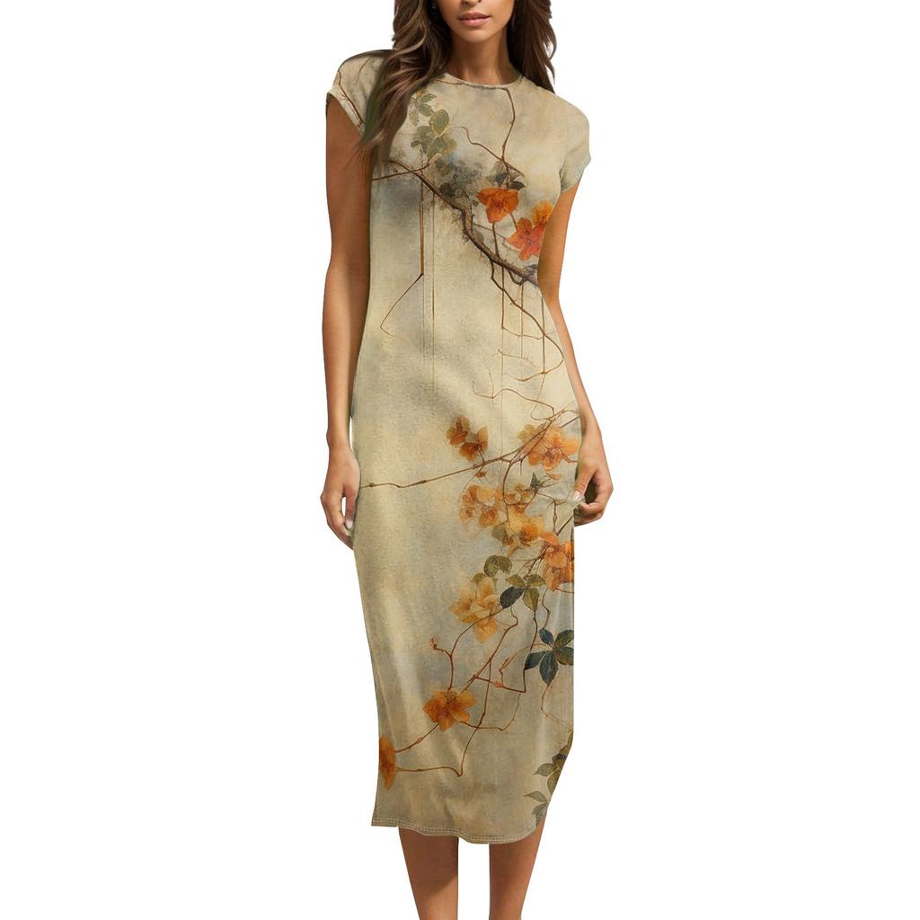 Женские платья миди с коротким рукавом и воротником-хомут, весна-лето, вечернее платье