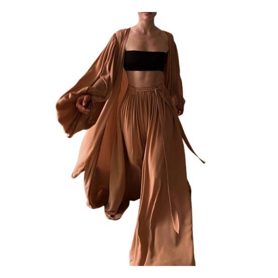 Женский наряд однотонный кардиган с длинным рукавом топ-труба брюки с широкими штанинами набор из трех предметов спортивный костюм для вечеринки