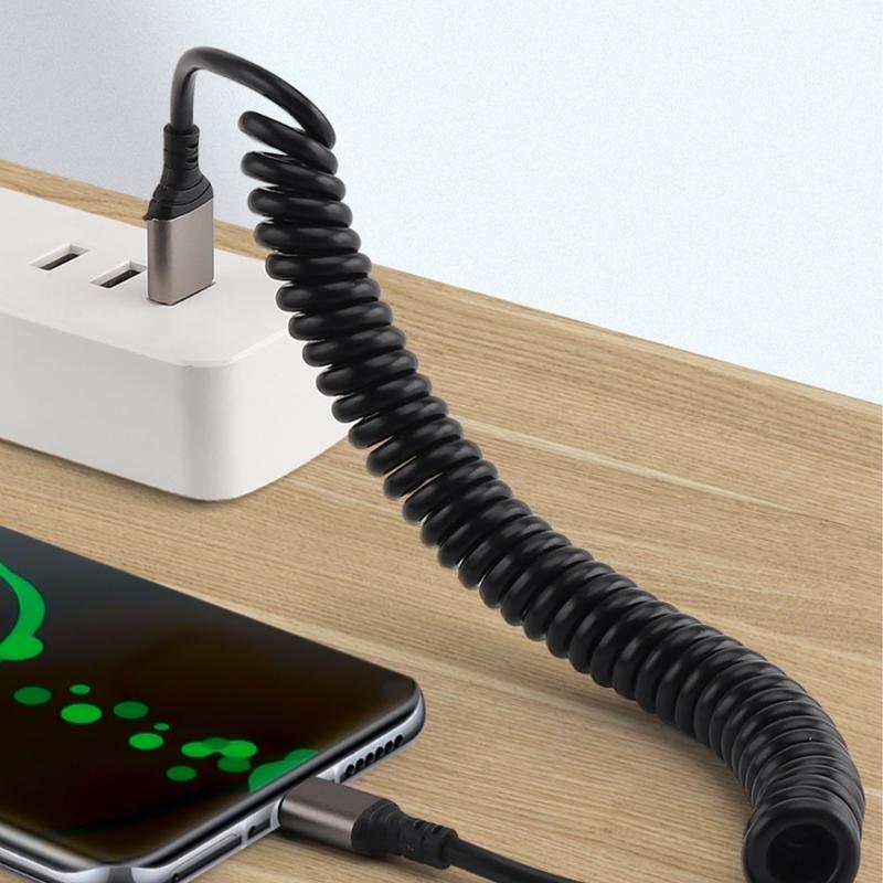 Зарядное устройство Type C Проводная линия USB C Спиральный кабель с 6A Быстрой зарядкой Поддерживает передачу данных