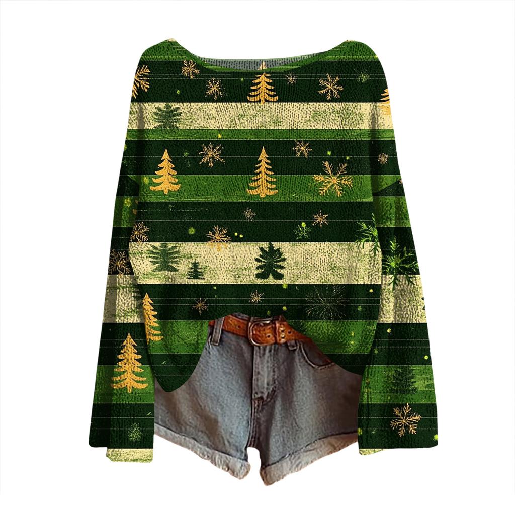 Women's Christmas Print Lightweight Sweater Casual Long Sleeve Knitted Pullover