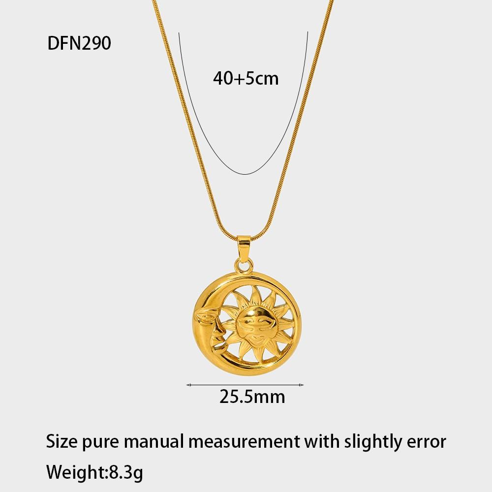 European and American retro moon sunflower pendant necklace stainless steel plated 18k gold jewelry accessories niche design