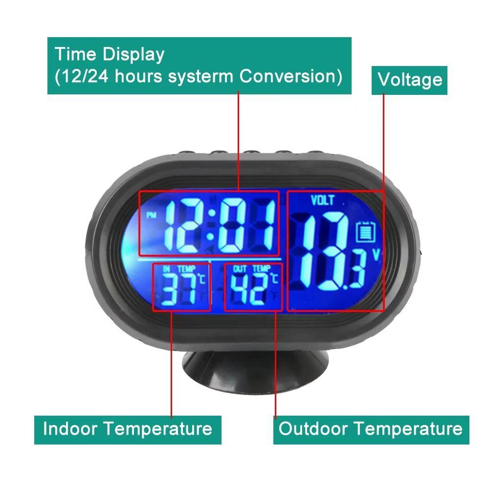 Dual Temperature Display Car Battery Voltage Volt Voltmeter Tester Interior Accessories