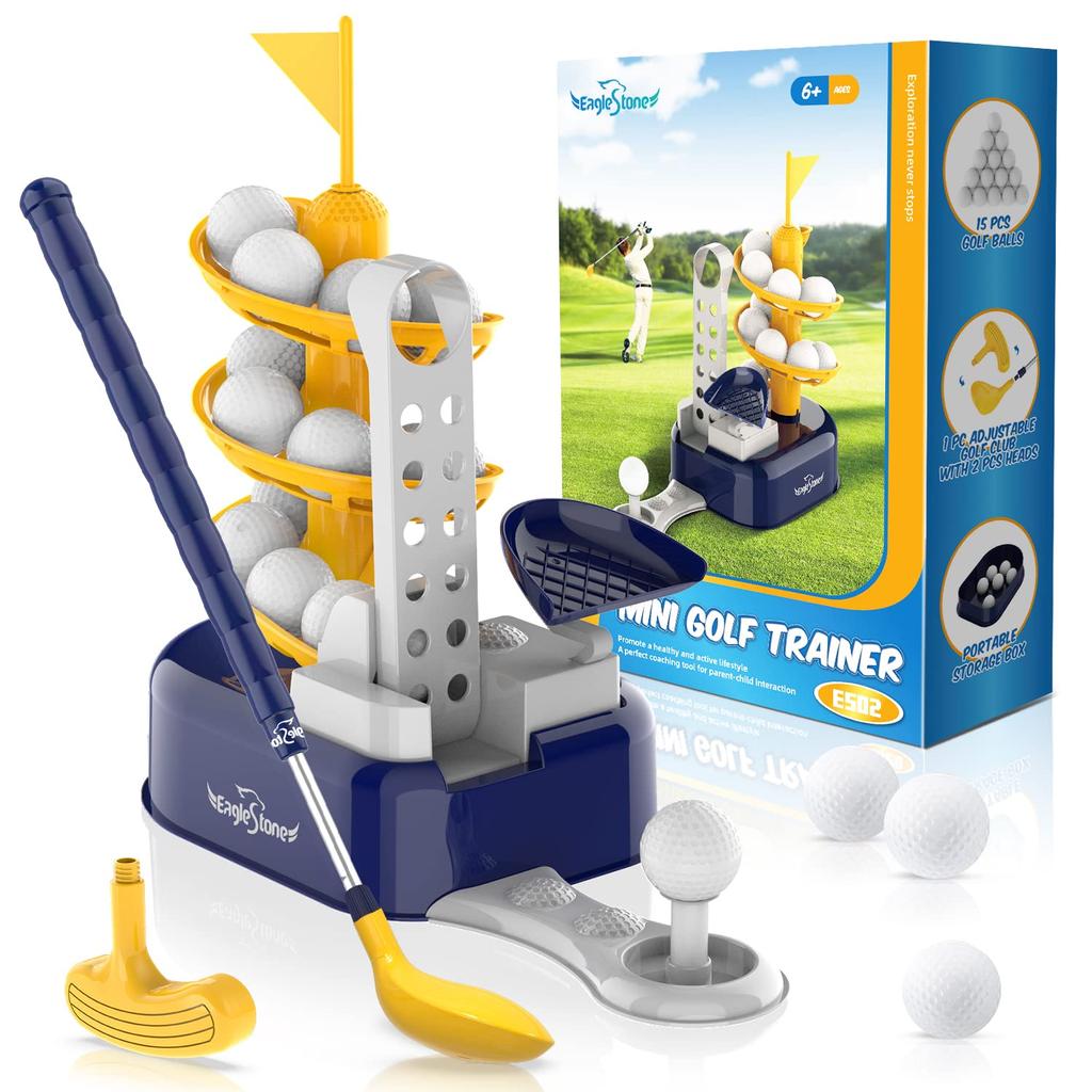 EagleStone Golf Toy Children Golf Set Indoor Game Golf Practice Outdoor Sports Toy 15 Balls Mini Golf Trainer Parent and Child Home Use Family Sports