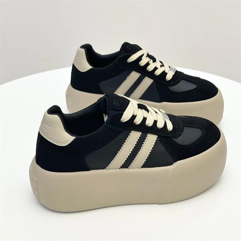 Модная спортивная обувь на толстой подошве, повседневная обувь для женщин 2024 года, новая воловья кожа, мягкая внутри, увеличивающая кроссовки De Training Shoes