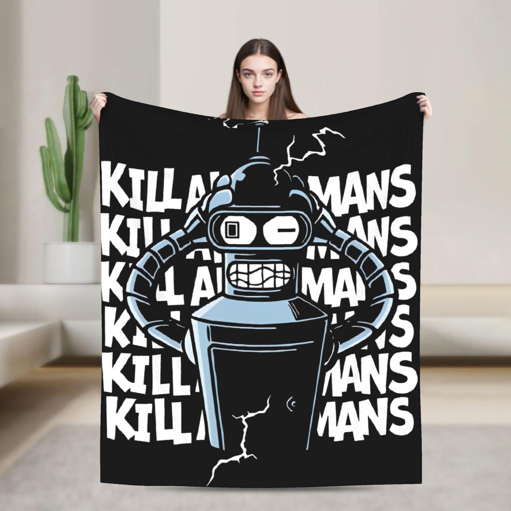 Bendered Robot Fry Leela Cartoon Blanket Planet Express Flannel Throw Blankets Bedroom Sofa Decoration Thin Bedspread Portable
