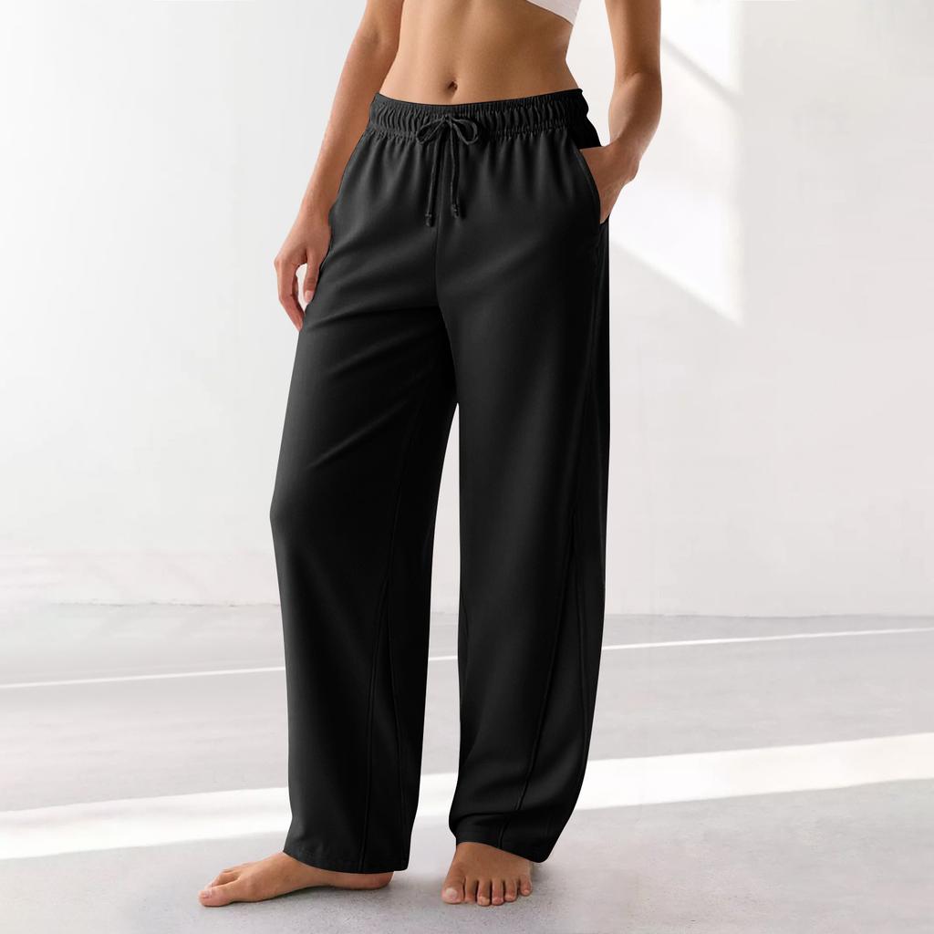 Женские спортивные брюки Barrel Leg с эластичной талией и завязками на талии, повседневные брюки-палаццо из хлопка с карманами
