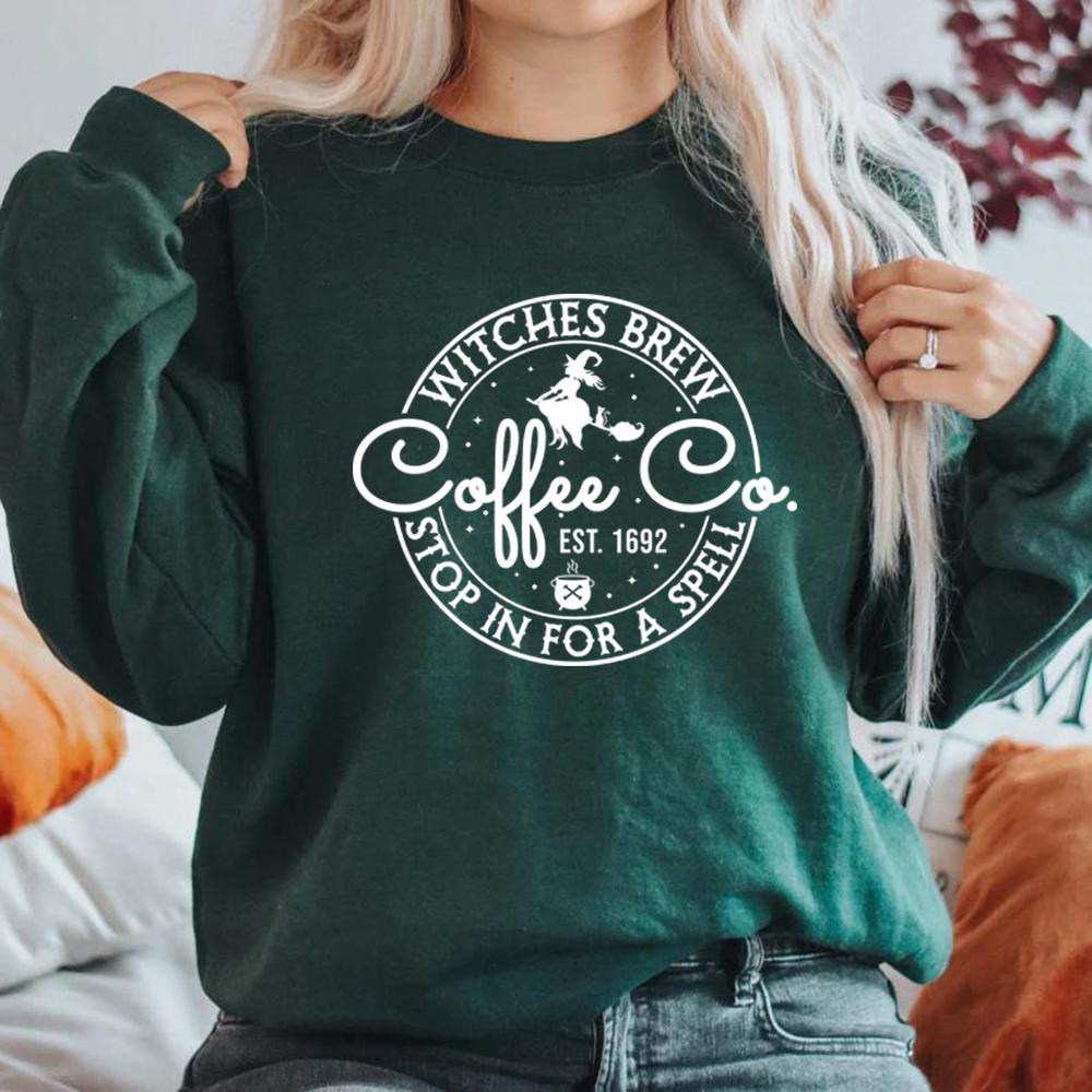 Witches Brew Coffee Co Sweatshirt Cute Halloween Shirt Womens Coffee Lover Sweatshirt Graphic Hoodies Halloween Witches Tops