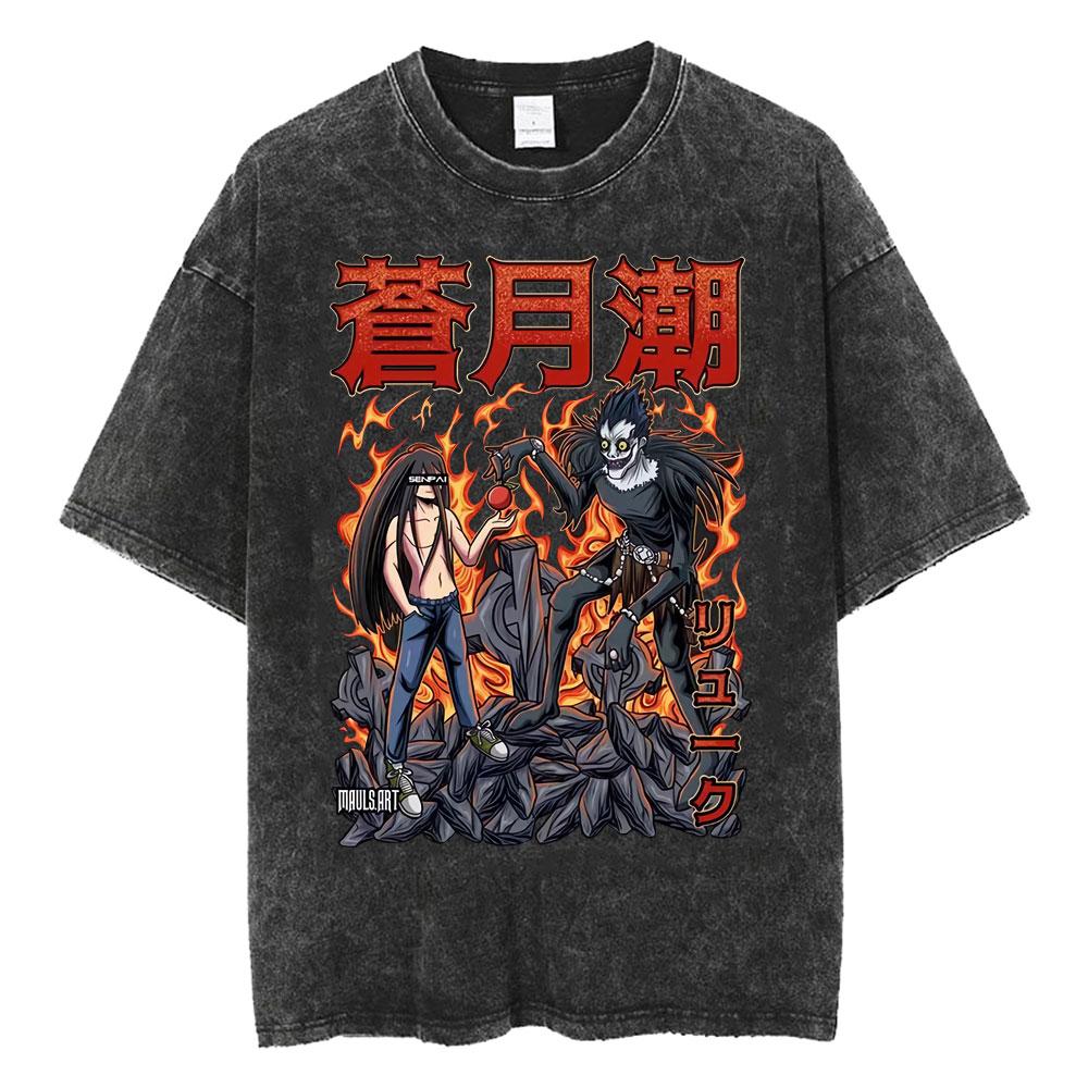 Harajuku Vintage Washed T Shirts Death Note Misa Anime Graphic T Shirt Men Women Cotton Fashion Streetwear Yk Oversized Tshirt