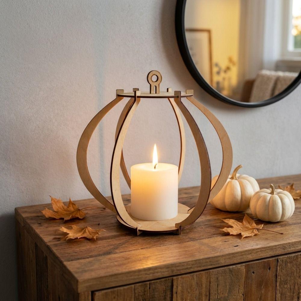 Lantern Wooden Candle Holder Pumpkin Shaped Candle Stand Holiday Prop Candlestick Holder Party
