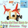 Wooden Two-Wing Wind Power Electric Car Science Physics Experiment Toys for Kids Teens Handmade Assembling Educational Toy Gifts