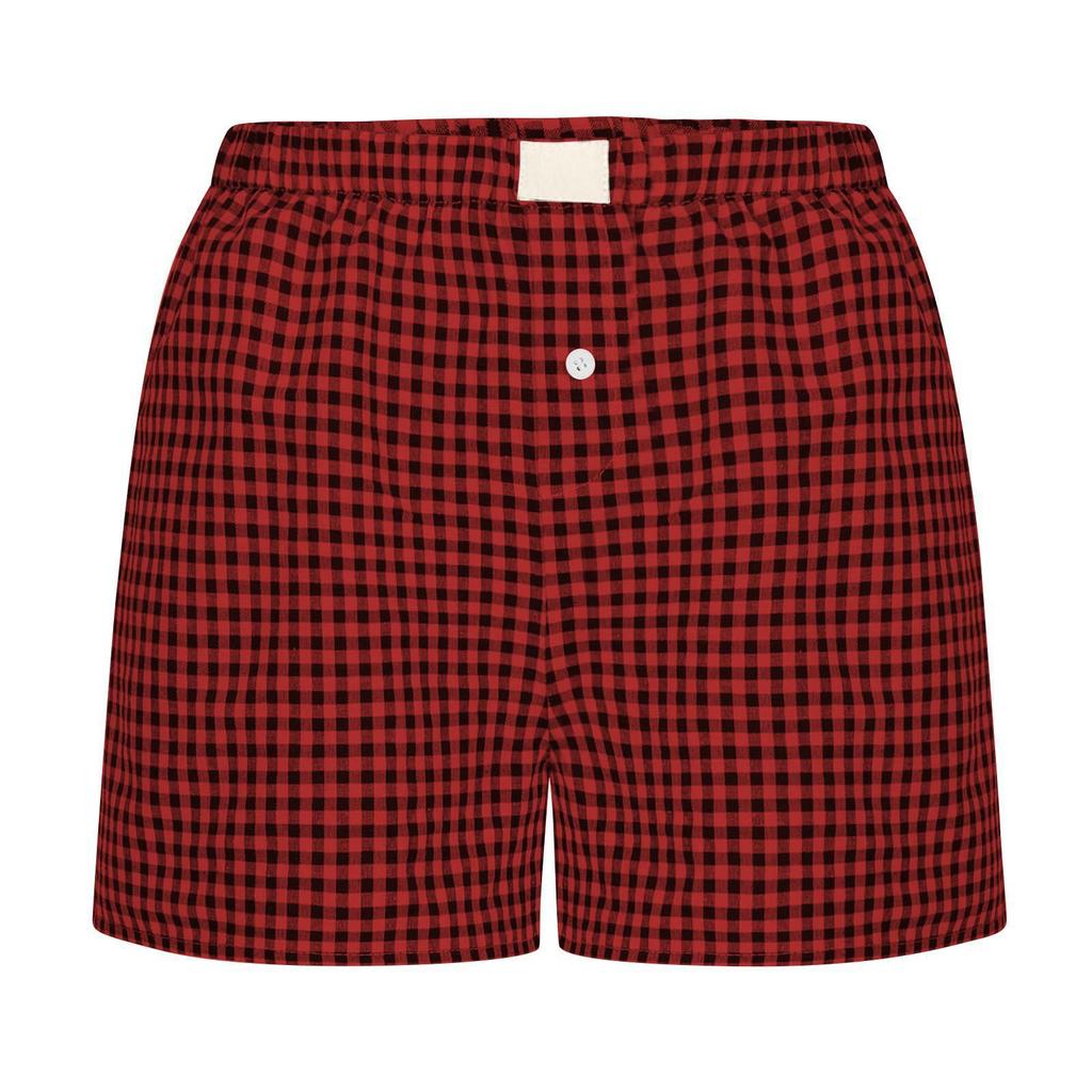 Women's High Waisted Casual Elastic Loose Retro Checkered Shorts