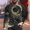 New 3D Sun and Moon Print Mens Tshirts Long Sleeve Tees Round Neck Casual Pullover Mens Clothing Plus Size